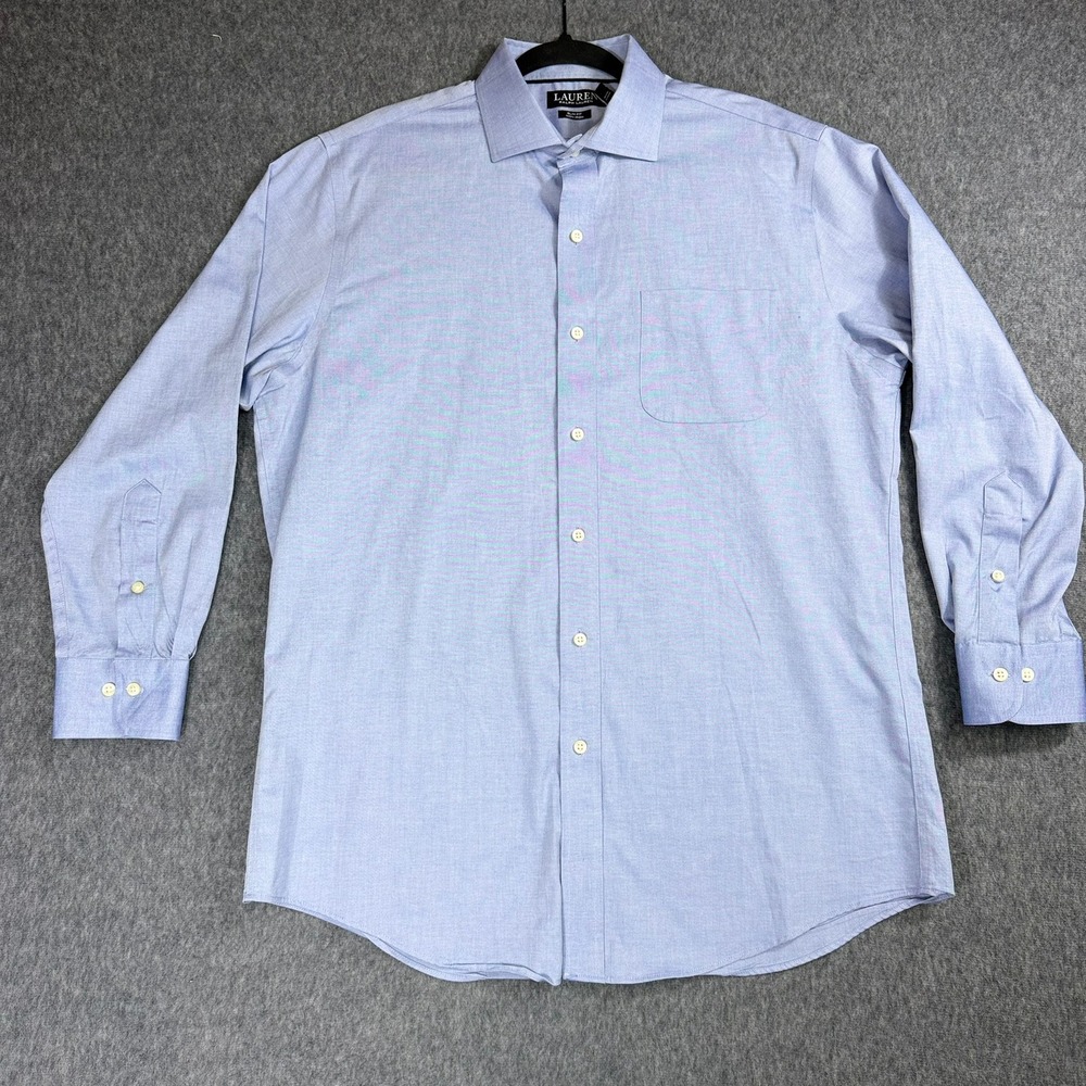 Lauren Ralph Lauren Dress Shirt Mens 16.5 32/33 Blue Slim Fit Non Iron Cotton